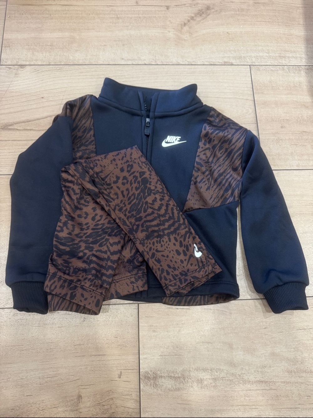 Nike Black Jacket with Brown Animal-Print Panels
